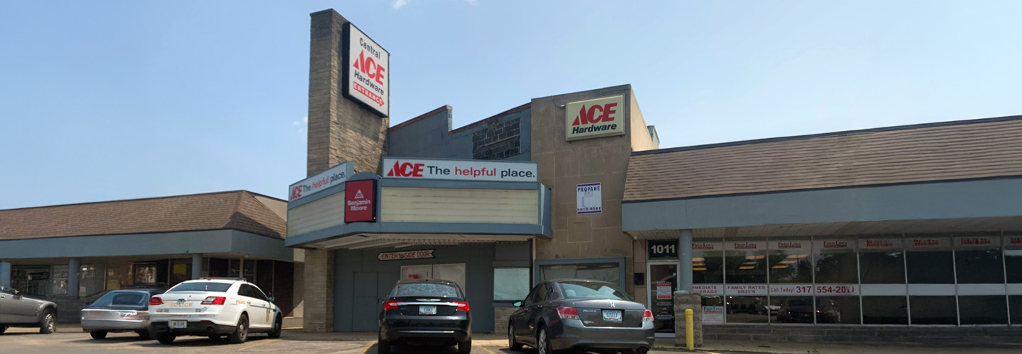 front of business and parking lot of Benge's Hardware – Irvington in the historic district of Irvington on the east side of the city of Indianapolis, Indiana