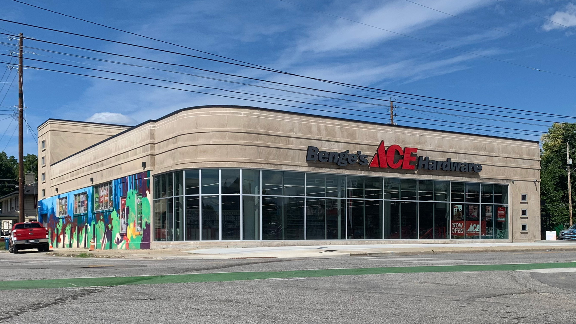 front of business and parking lot of the Benge's Hardware – Butler-Tarkington store, located just north of Meridian Park and south of Rocky Ripple in Indianapolis, Indiana