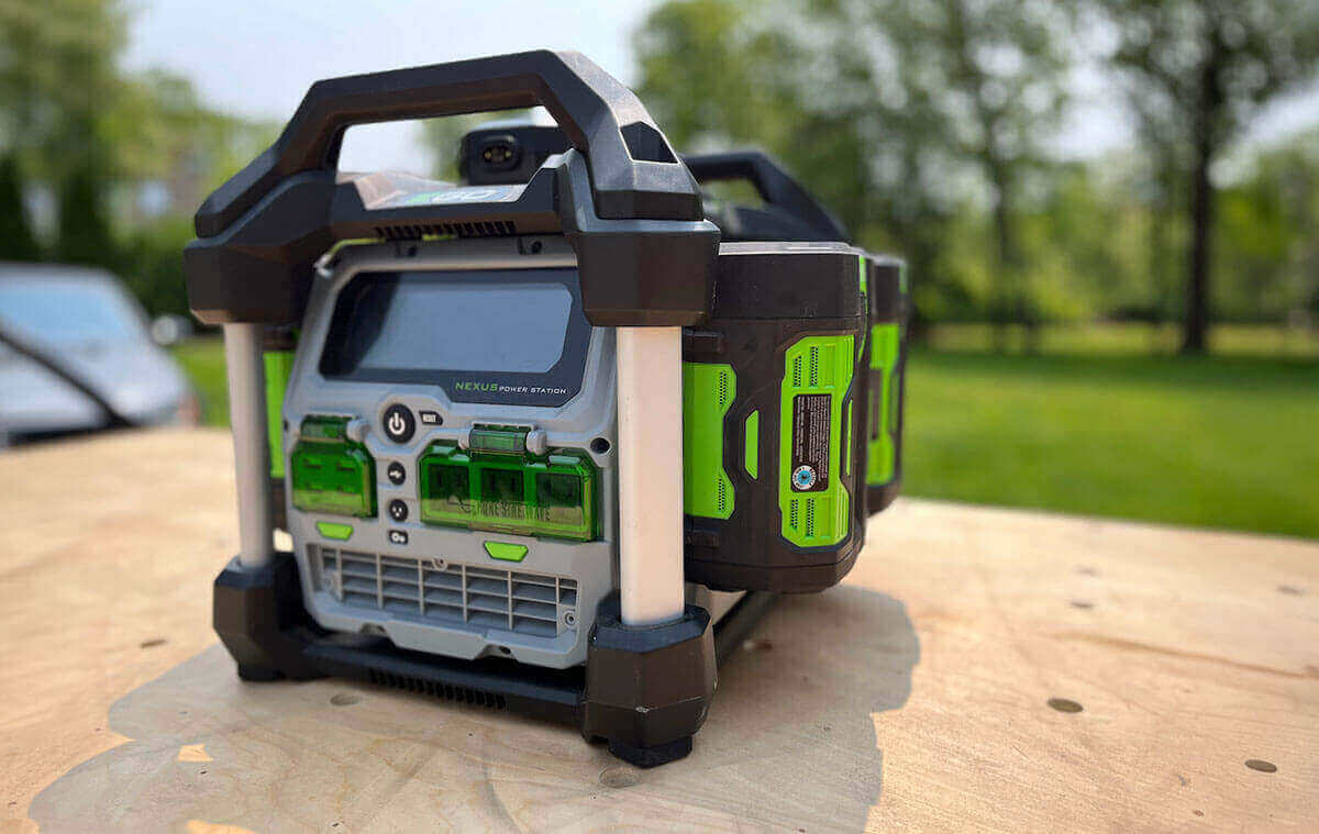 Closeup of a power station generator at an outdoor jobsite