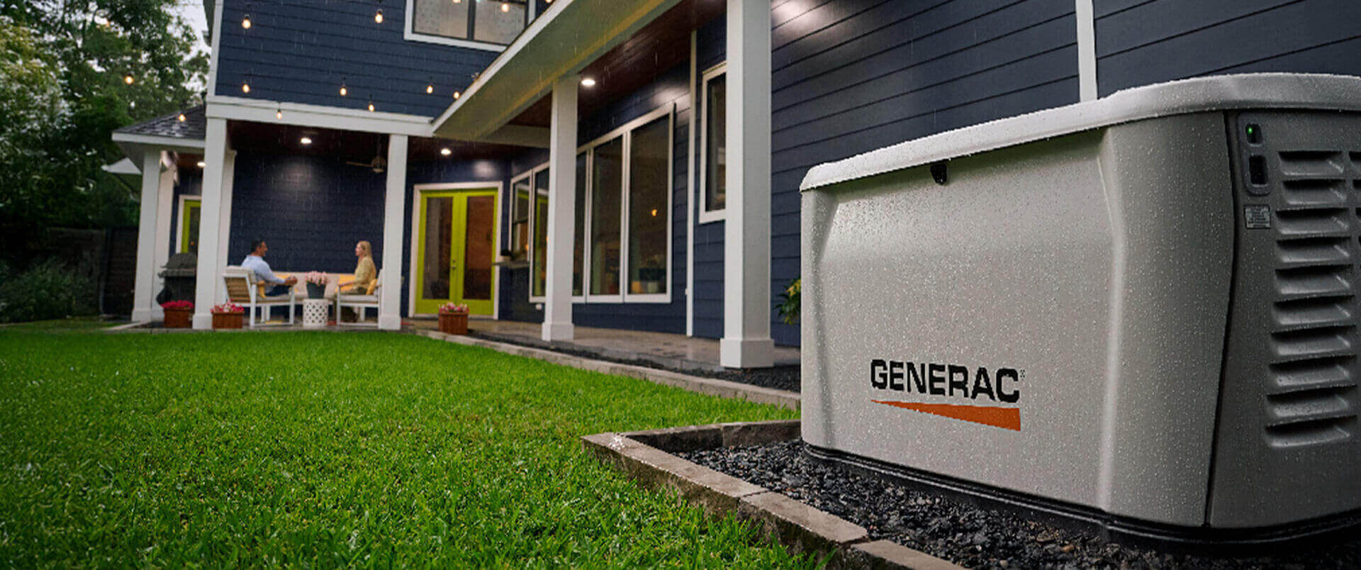 one of Benge's whole-home backup power generators installed on the side of a house